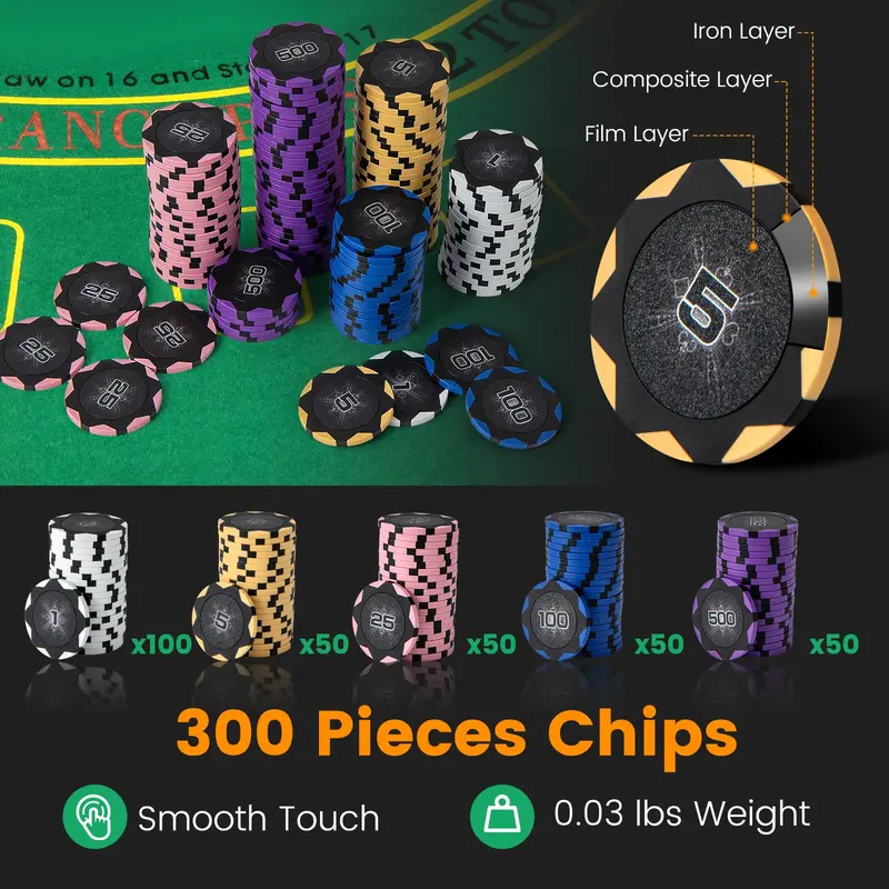 300-Piece 14g Clay Poker Chip Set with Protective Storage Case and Built-In Automatic Card Shuffler