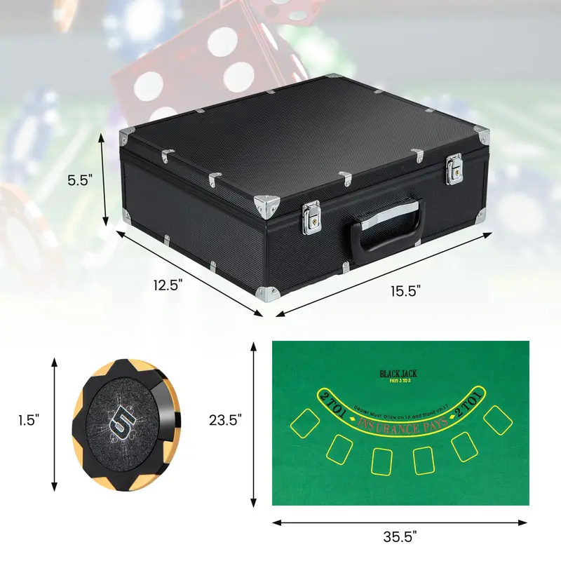 300-Piece 14g Clay Poker Chip Set with Protective Storage Case and Built-In Automatic Card Shuffler