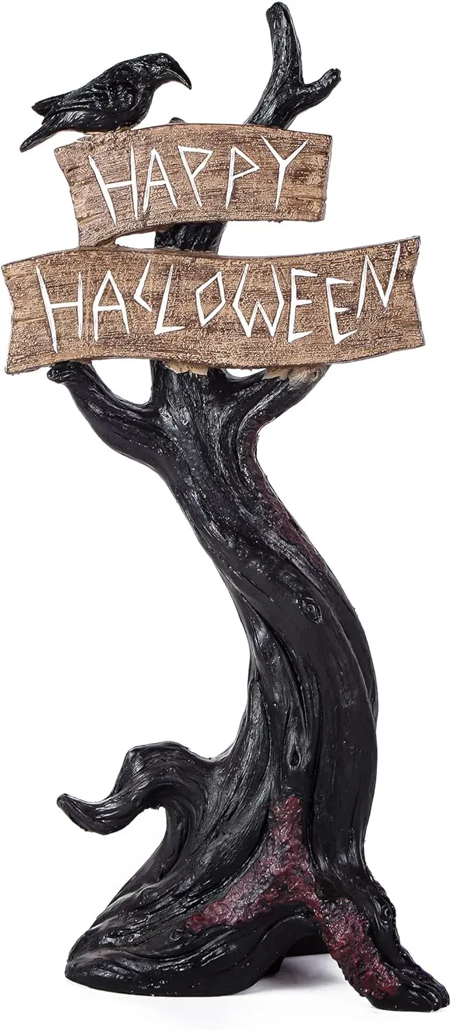 32-Inch Happy Halloween Desktop Tree – Sleek Black Festive Desk Ornament