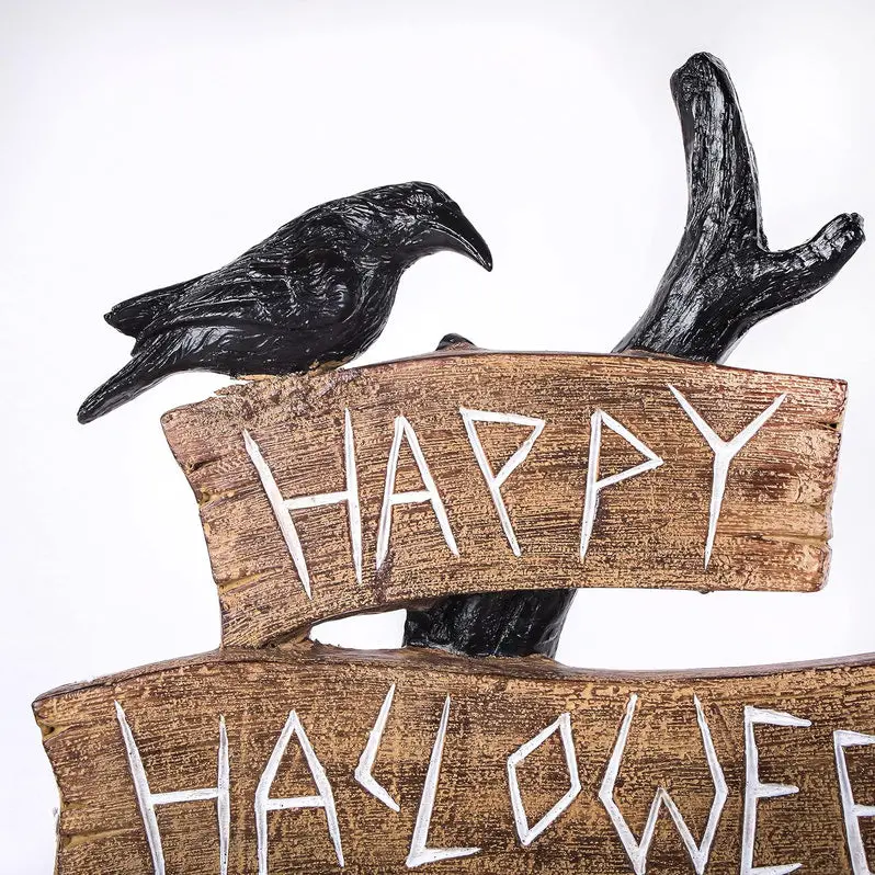 32-Inch Happy Halloween Desktop Tree – Sleek Black Festive Desk Ornament
