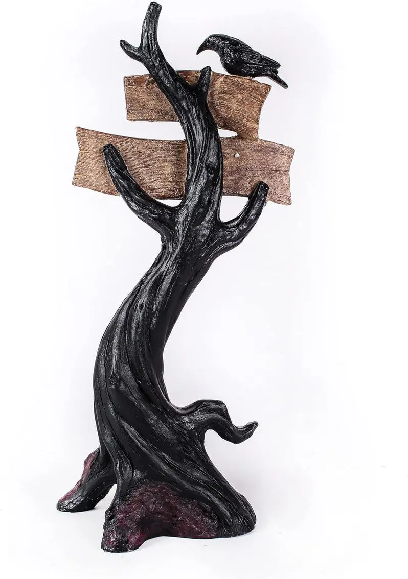 32-Inch Happy Halloween Desktop Tree – Sleek Black Festive Desk Ornament