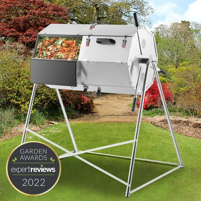 33-Gallon Dual-Chamber Rotating Steel Compost Tumbler for Efficient Outdoor Composting