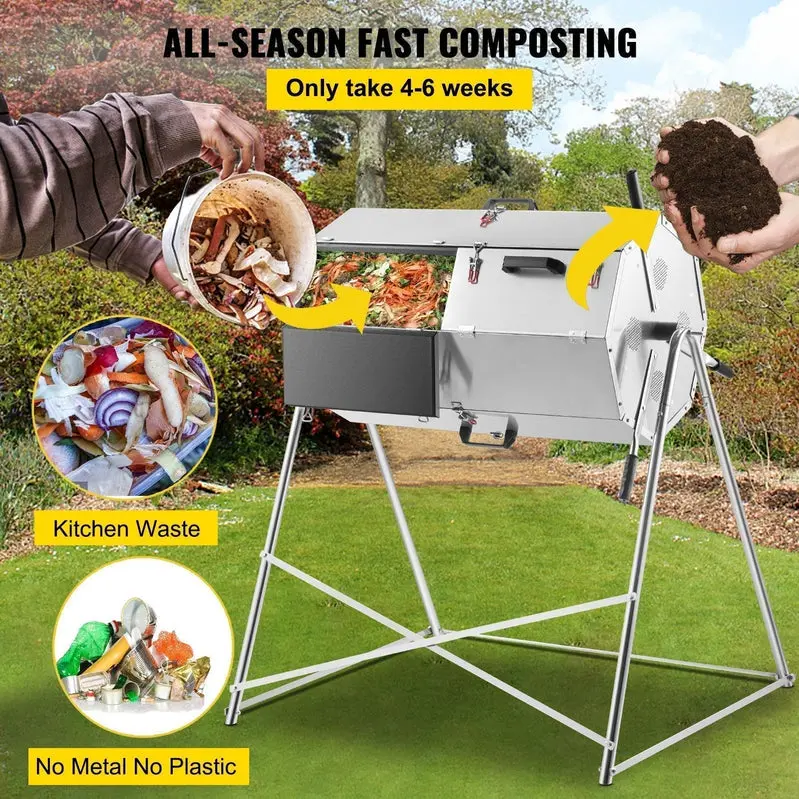 33-Gallon Dual-Chamber Rotating Steel Compost Tumbler for Efficient Outdoor Composting