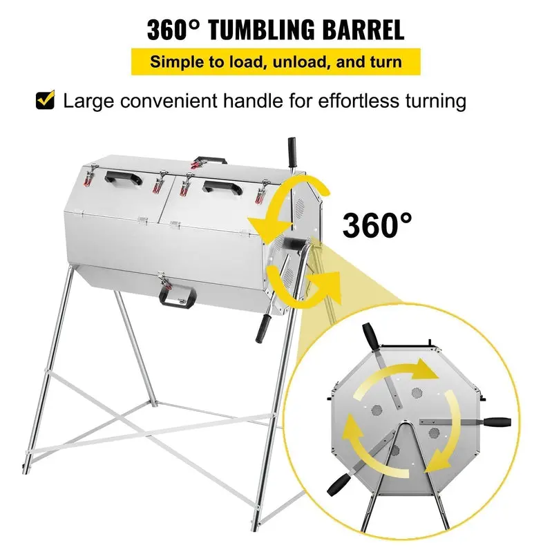 33-Gallon Dual-Chamber Rotating Steel Compost Tumbler for Efficient Outdoor Composting