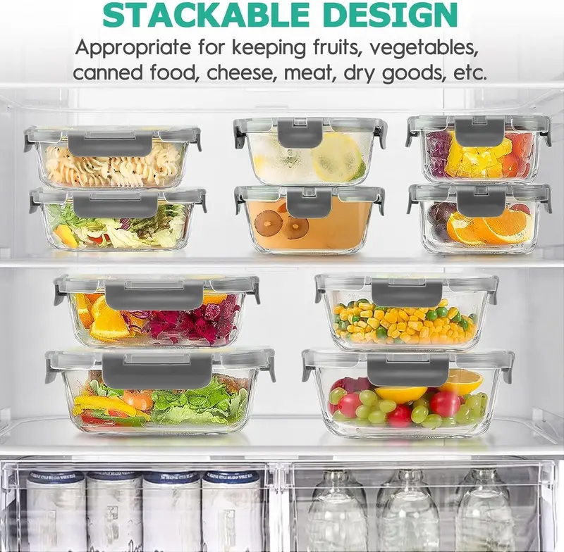34-Piece Airtight Glass Food Storage Set – 17 Stackable Containers + Matching Lids for Efficient Meal Prep (Grey Finish)
