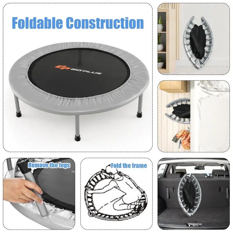 36-Inch Foldable Mini Trampoline – Low-Impact Rebounder for Adult Fitness and Home Exercise