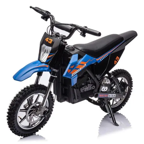 36V Electric Kids’ Dirt Bike — 350W Motor, 15.5 MPH Top Speed, LED Lighting, and 175-Lb Load Capacity (Blue)
