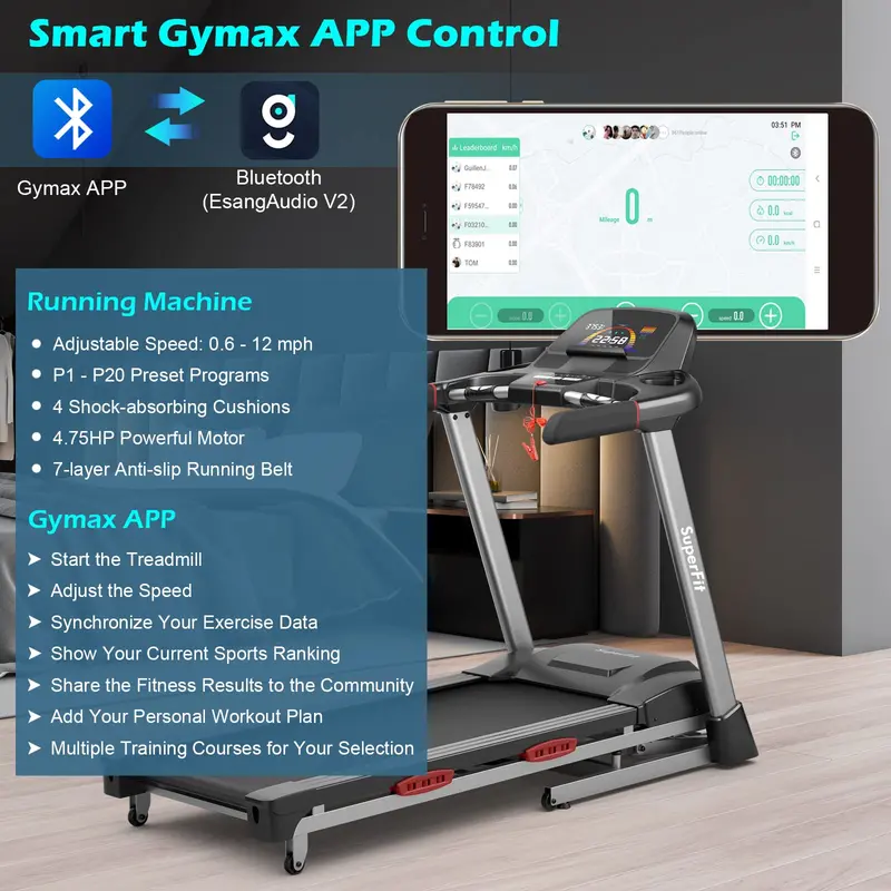 4.75 HP Motorized Folding Treadmill – High-Performance Home Exercise Machine with 15% Automatic Incline