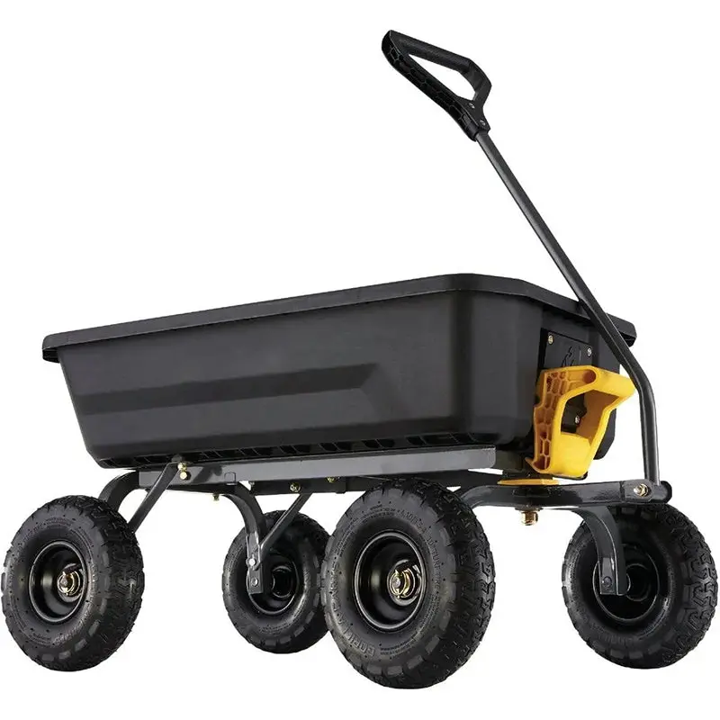 4-Cubic-Foot Heavy-Duty Poly Garden Dump Cart – No-Flat Tires, Sleek Black Design