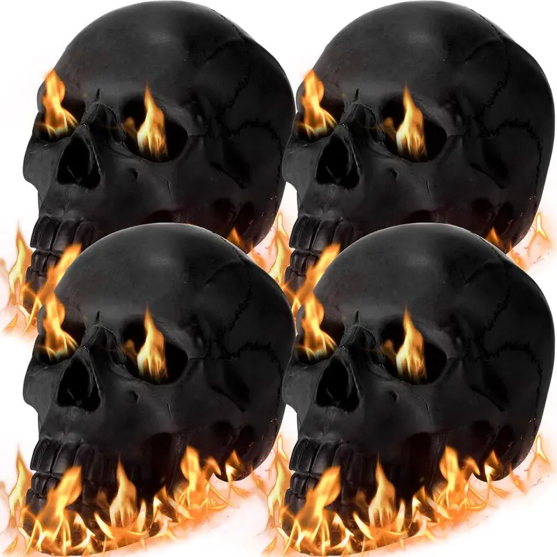 4-Pack Heat-Resistant Fire Pit Skull Decorations – Cast-Iron Halloween Accents for Outdoor Gatherings