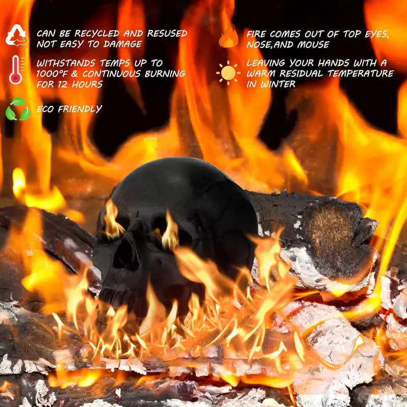 4-Pack Heat-Resistant Fire Pit Skull Decorations – Cast-Iron Halloween Accents for Outdoor Gatherings