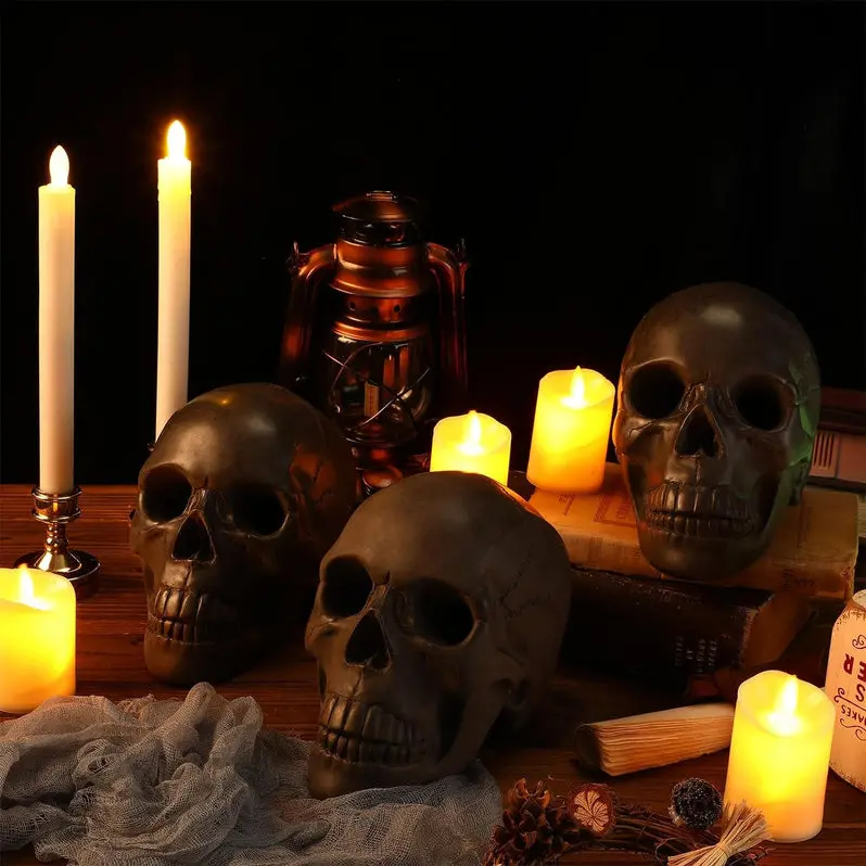 4-Pack Heat-Resistant Fire Pit Skull Decorations – Cast-Iron Halloween Accents for Outdoor Gatherings