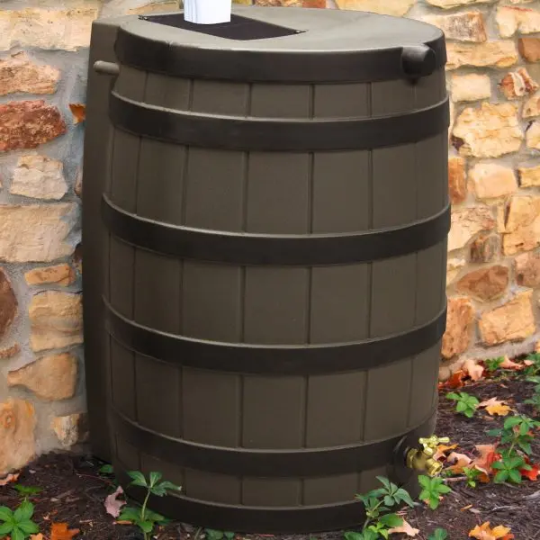40-Gallon Rain Barrel with Textured Oak Exterior & Structural Reinforced Ribs