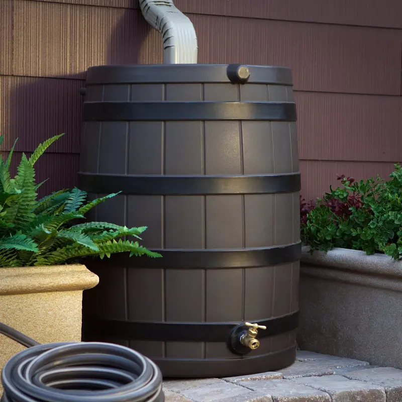 40-Gallon Rain Barrel with Textured Oak Exterior & Structural Reinforced Ribs