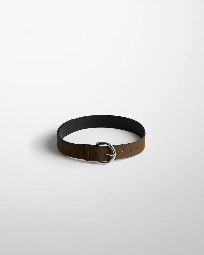 40Mm Army Suede Belt With Round Silver Buckle