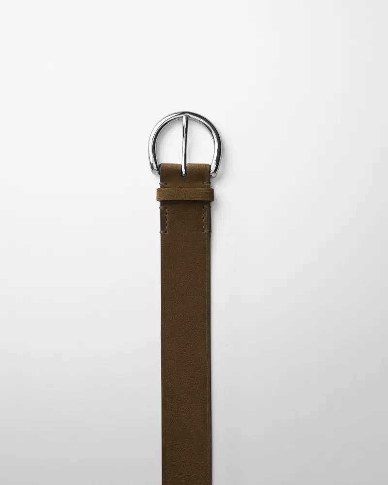 40Mm Army Suede Belt With Round Silver Buckle 2
