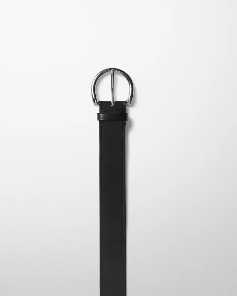 40Mm Black Leather Belt With Round Silver-Tone Buckle 2