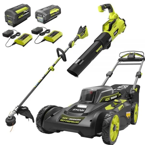 40V Cordless Lawn Care Combo Kit – Self-Propelled Mower, Trimmer, and Blower with Dual Batteries & Chargers