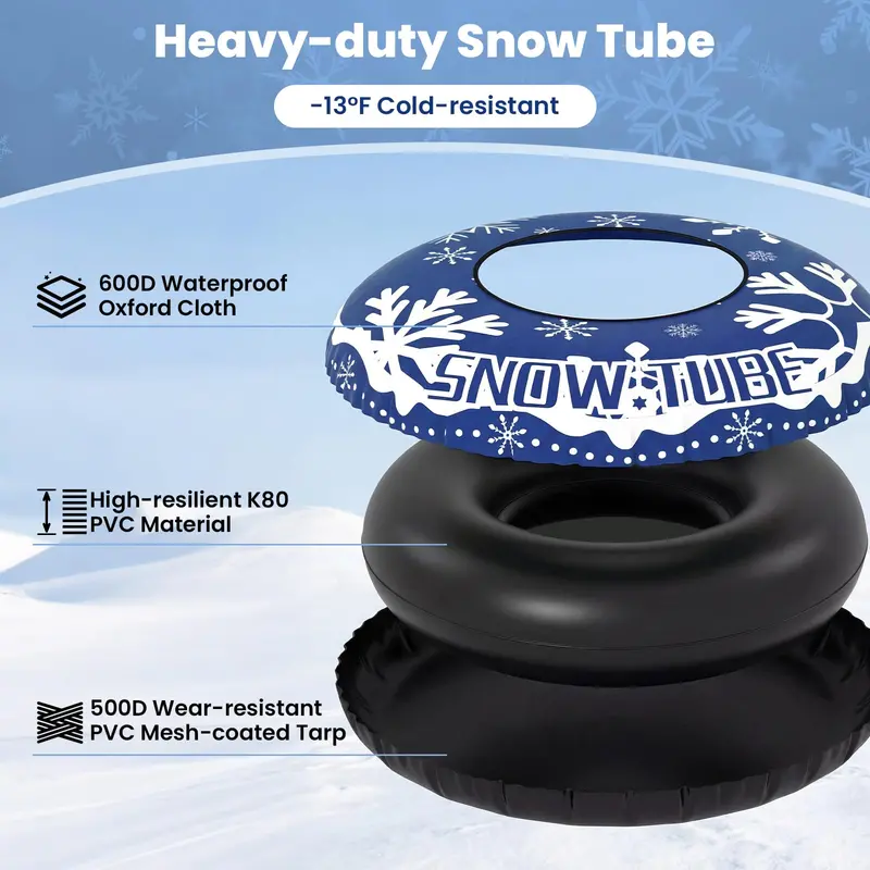 42-Inch Reinforced Snow Sled Tube with Detachable Tow Strap
