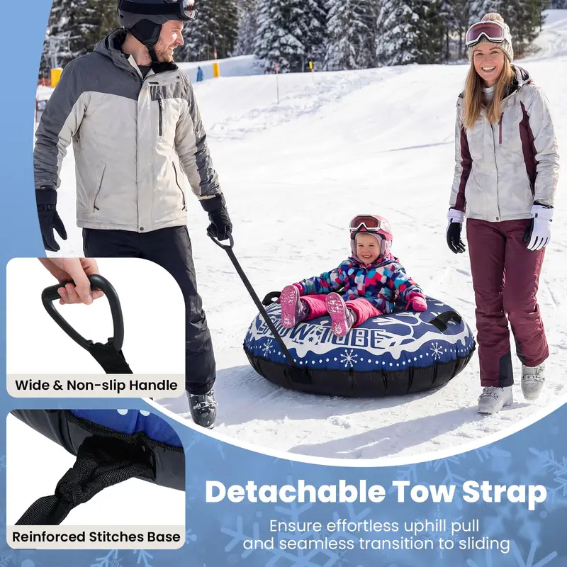 42-Inch Reinforced Snow Sled Tube with Detachable Tow Strap