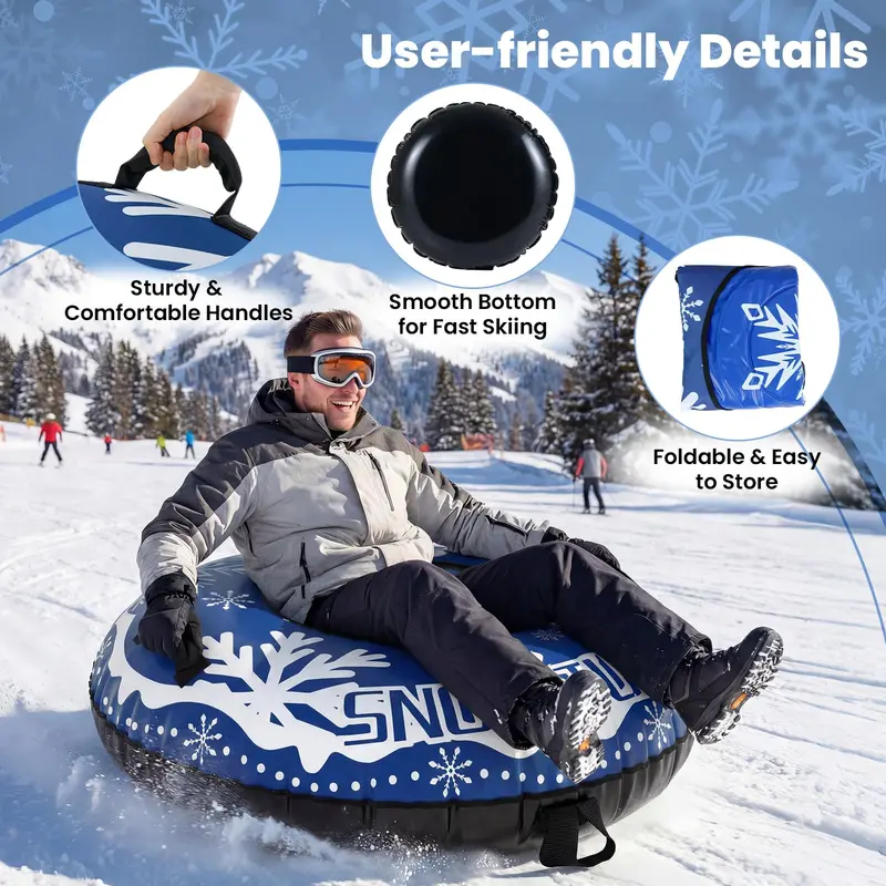 42-Inch Reinforced Snow Sled Tube with Detachable Tow Strap