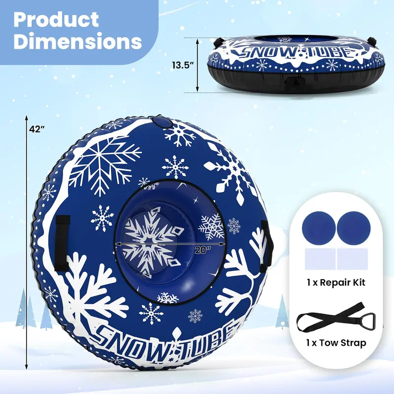 42-Inch Reinforced Snow Sled Tube with Detachable Tow Strap