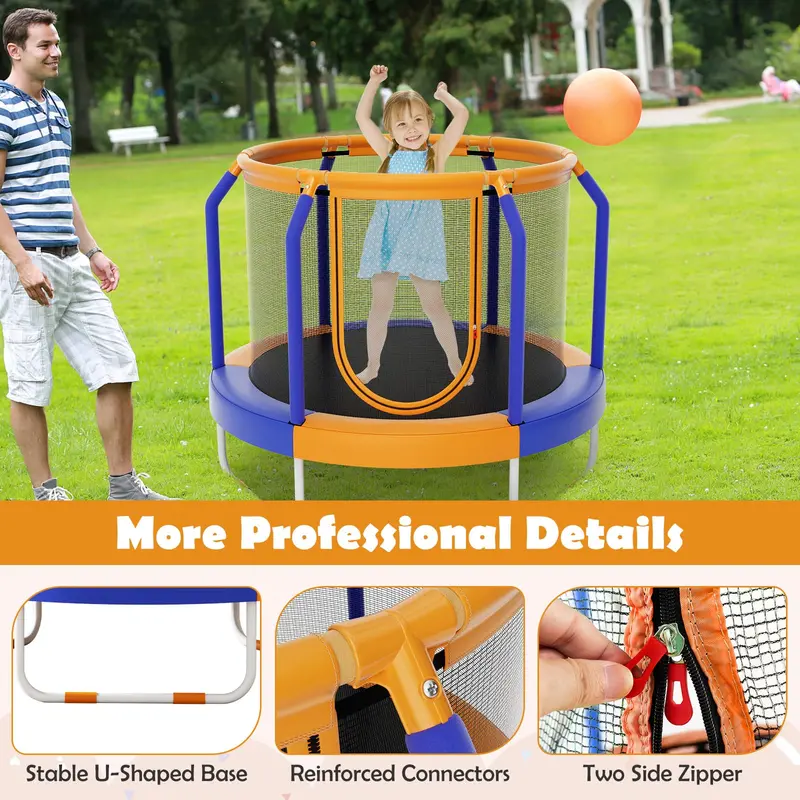 48-Inch ASTM-Certified Trampoline for Kids – Ground-Level Frame with Reinforced Safety Enclosure