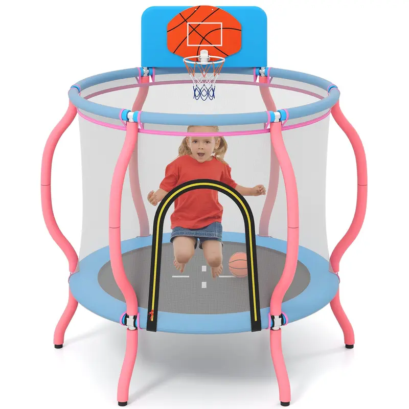 48-Inch Pumpkin-Themed Indoor/Outdoor Trampoline with Basketball Hoop
