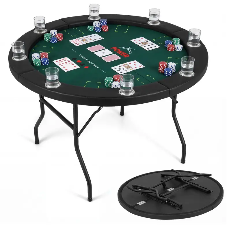 48-Inch Round Texas Hold’em Casino Table – 8-Seat Leisure Design with Durable Metal Frame