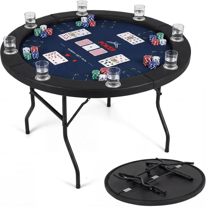 48-Inch Round Texas Hold’em Casino Table – 8-Seat Leisure Design with Durable Metal Frame 2
