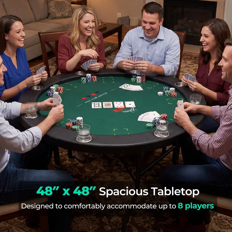 48-Inch Round Texas Hold’em Casino Table – 8-Seat Leisure Design with Durable Metal Frame