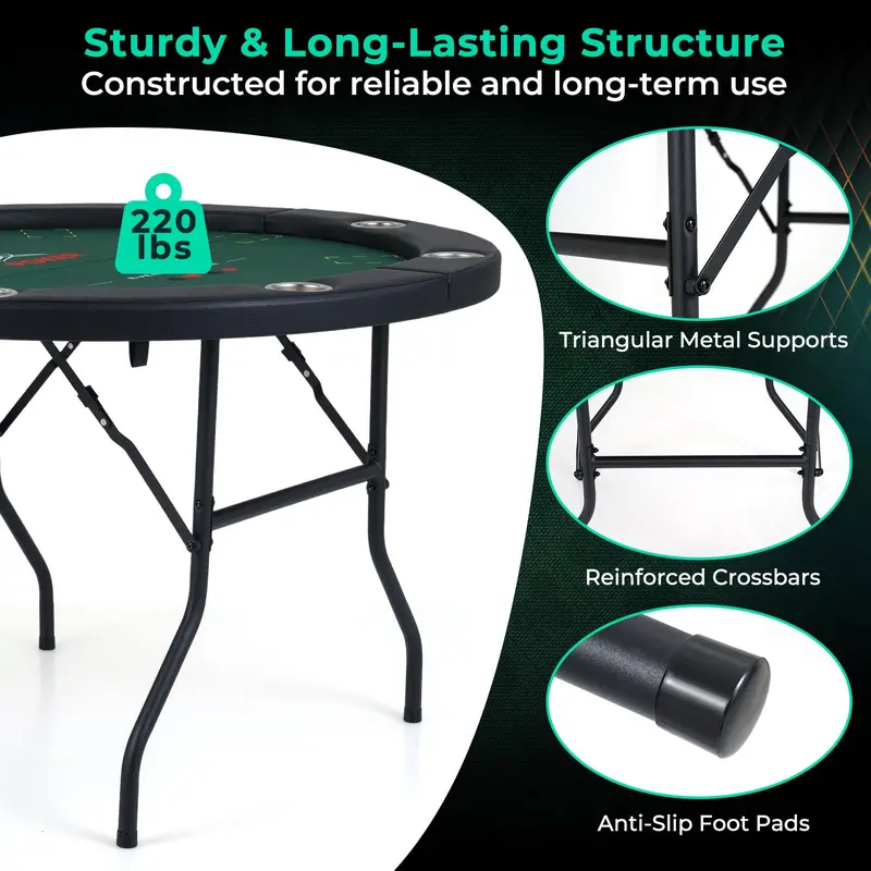 48-Inch Round Texas Hold’em Casino Table – 8-Seat Leisure Design with Durable Metal Frame