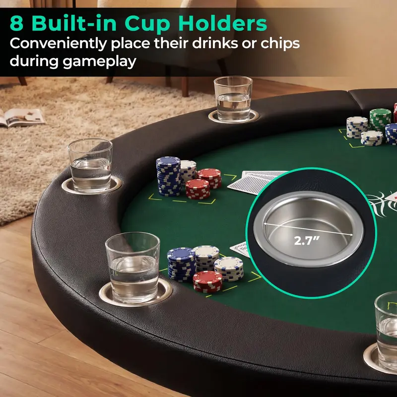 48-Inch Round Texas Hold’em Casino Table – 8-Seat Leisure Design with Durable Metal Frame