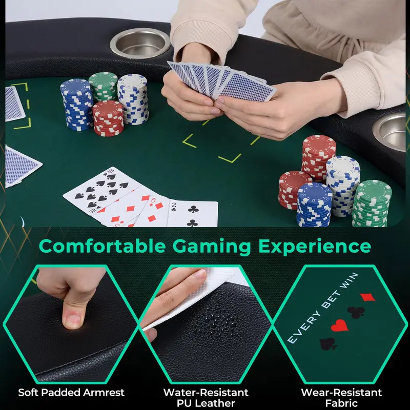 48-Inch Round Texas Hold’em Casino Table – 8-Seat Leisure Design with Durable Metal Frame