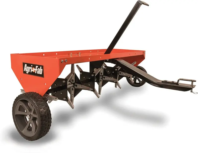48-Inch Tow-Behind Plug Aerator – Heavy-Duty Lawn Aeration Tool in Orange/Black for Turf Health