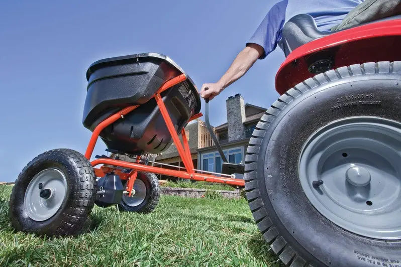 48-Inch Tow-Behind Plug Aerator – Heavy-Duty Lawn Aeration Tool in Orange/Black for Turf Health