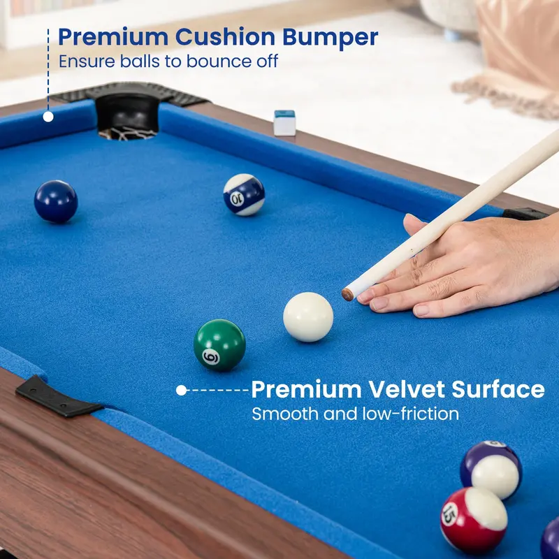 48-Inch Wooden Billiards Table – Complete Set with Cues, Balls, Chalk, Triangle Rack & Brush