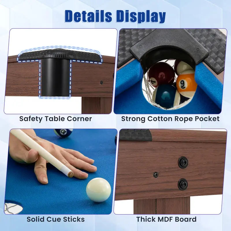 48-Inch Wooden Billiards Table – Complete Set with Cues, Balls, Chalk, Triangle Rack & Brush