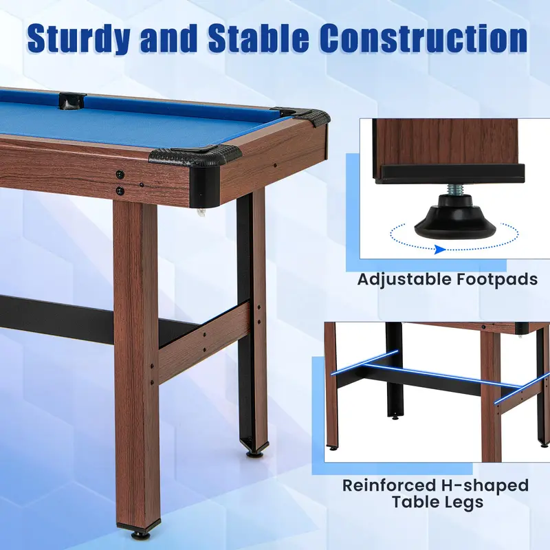 48-Inch Wooden Billiards Table – Complete Set with Cues, Balls, Chalk, Triangle Rack & Brush