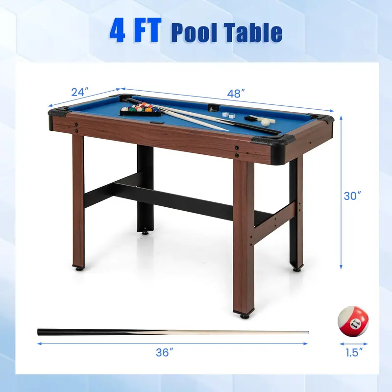 48-Inch Wooden Billiards Table – Complete Set with Cues, Balls, Chalk, Triangle Rack & Brush