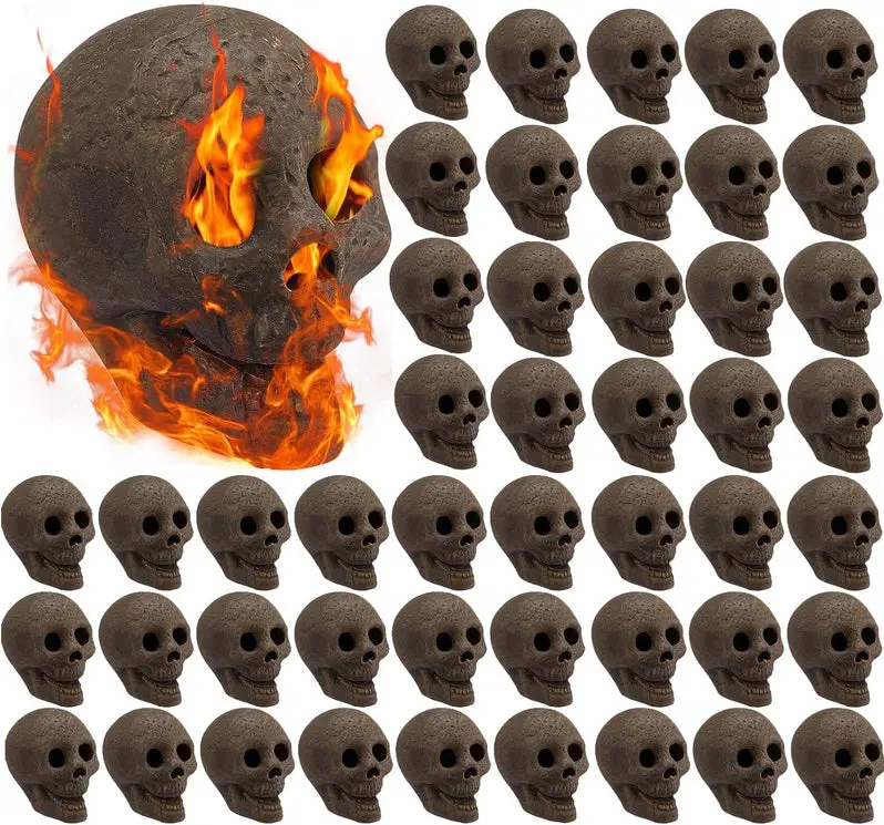 48-Piece Stone-Finish Fire Pit Skull Decorative Collection