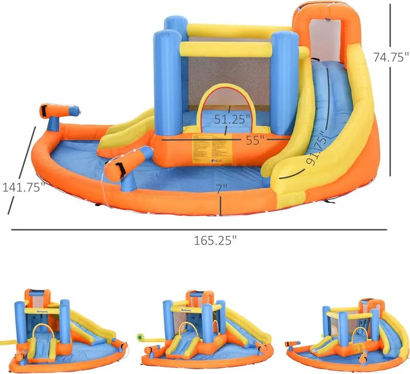 5-in-1 Inflatable Water Play Center for Kids – Includes Bounce House, Slide, Climbing Wall, Twin Water Cannons, and Splash Pool with 450W Heavy-Duty Blower