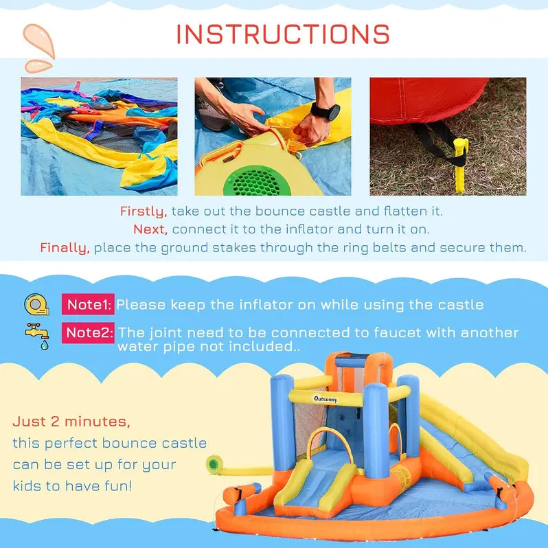 5-in-1 Inflatable Water Play Center for Kids – Includes Bounce House, Slide, Climbing Wall, Twin Water Cannons, and Splash Pool with 450W Heavy-Duty Blower