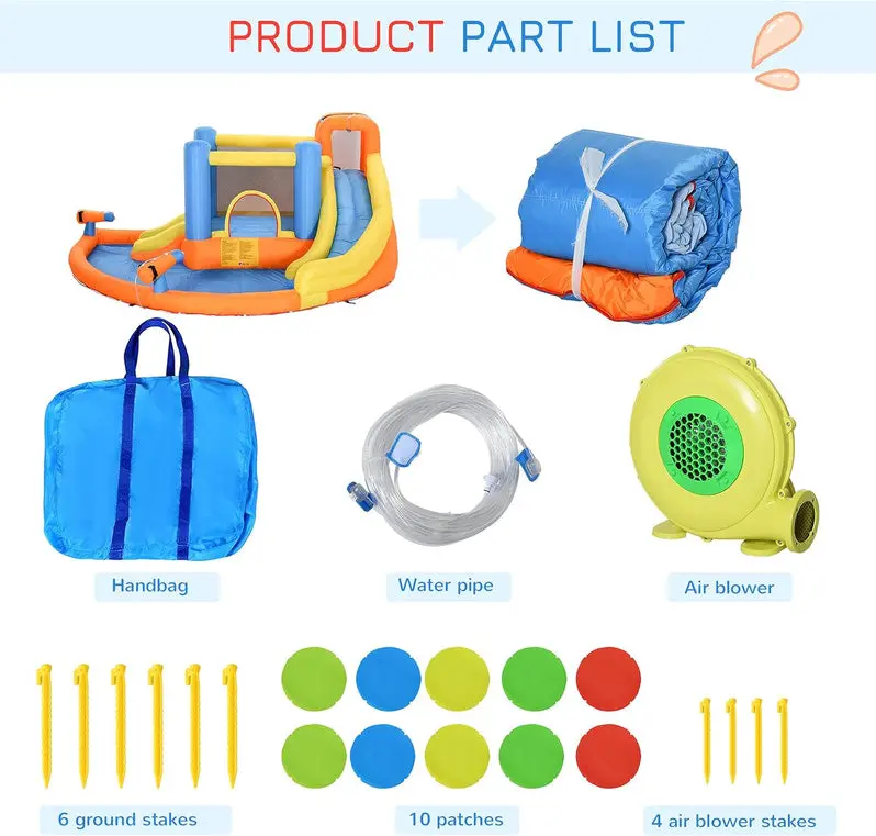 5-in-1 Inflatable Water Play Center for Kids – Includes Bounce House, Slide, Climbing Wall, Twin Water Cannons, and Splash Pool with 450W Heavy-Duty Blower