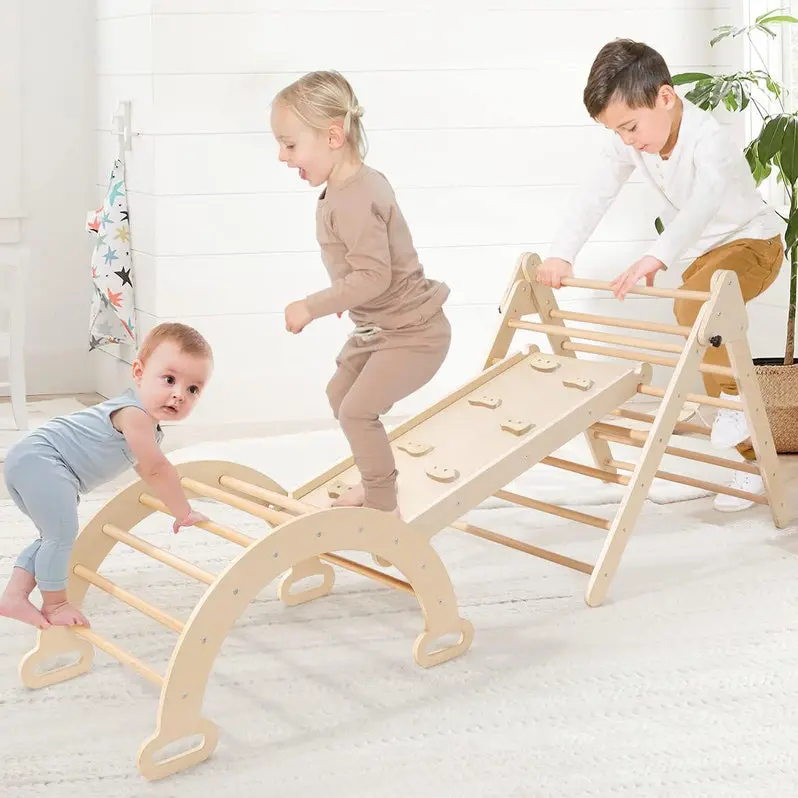 5-in-1 Pikler Triangle Climber for Infants and Toddlers – Montessori-Inspired Wooden Play System