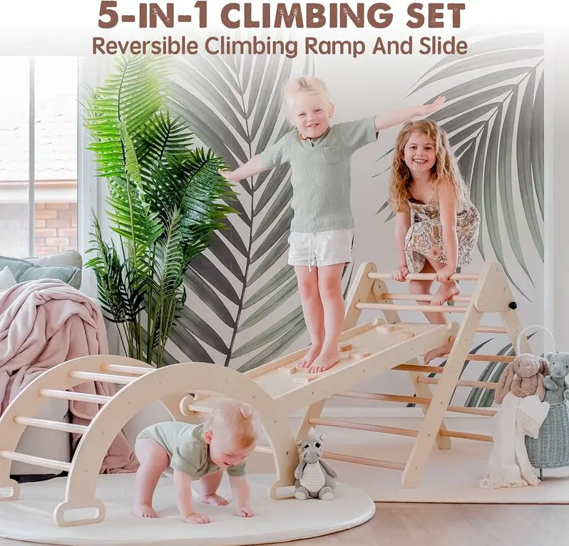 5-in-1 Pikler Triangle Climber for Infants and Toddlers – Montessori-Inspired Wooden Play System