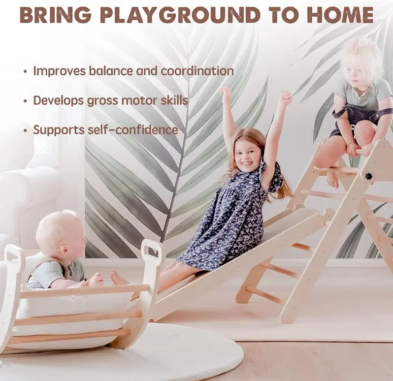 5-in-1 Pikler Triangle Climber for Infants and Toddlers – Montessori-Inspired Wooden Play System