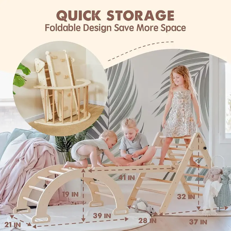 5-in-1 Pikler Triangle Climber for Infants and Toddlers – Montessori-Inspired Wooden Play System