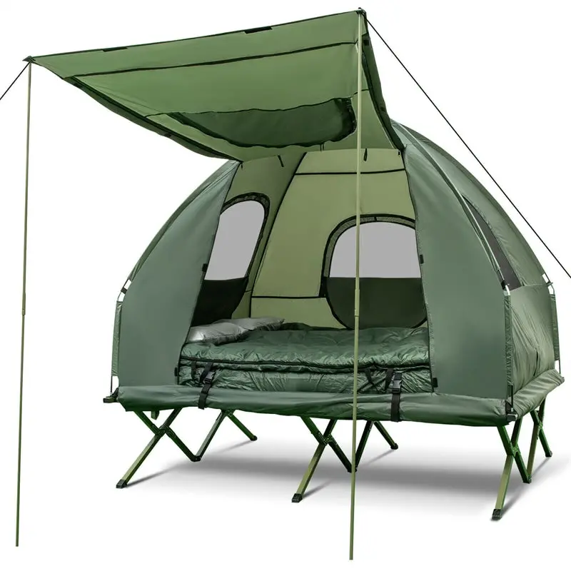 5-in-1 Portable Camping System: 2-Person Tent, Air Mattress, Sleeping Bag, Sunshade & Carry Bag