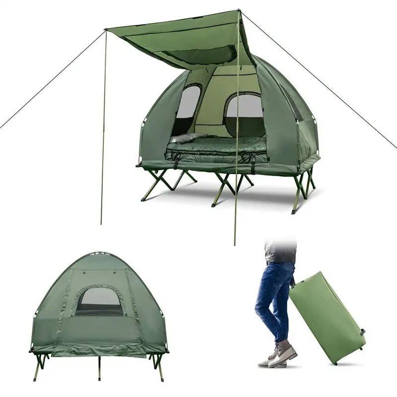 5-in-1 Portable Camping System: 2-Person Tent, Air Mattress, Sleeping Bag, Sunshade & Carry Bag